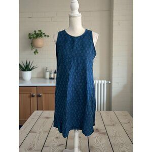 EILEEN FISHER Blue Printed Shift Dress Size Small
